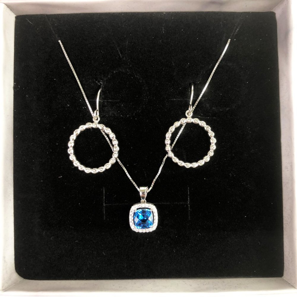 NIB The Jewelry Box Sterling Silver & Blue Topaz Necklace & Earrings Jewelry Set - Picture 6 of 11